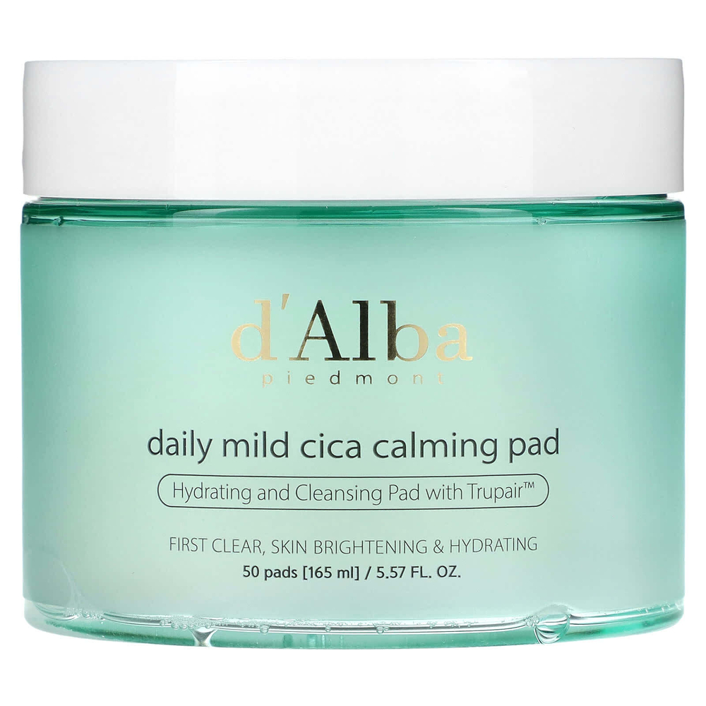 d'Alba, Daily Mild Cica Calming Pad, успокаивающие диски для ежедневного использования, 50 шт., 165 мл (5,57 жидк. унции)