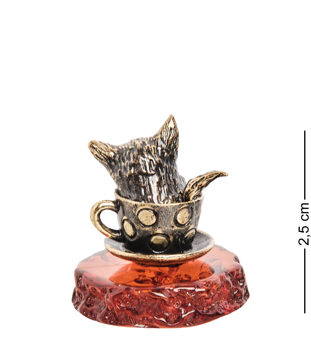 Народные промыслы AM-2227 Фигурка «Котик в чашке» (латунь, янтарь)