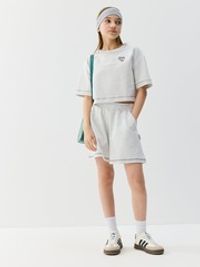 Футболка из футера "Серый меланж" укороченная 7+