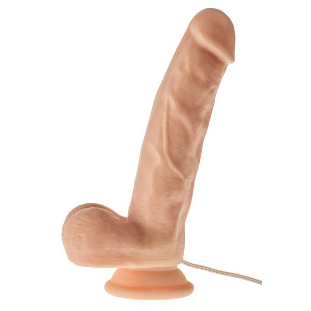 Телесный вибратор-реалистик с проводным пультом Naughty Knight - 20 см. (Цвет: телесный)