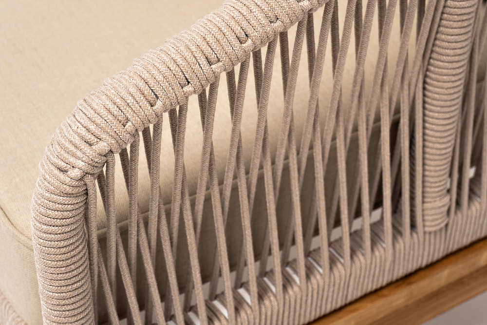 "Канны" кресло плетеное из роупа, основание дуб, роуп бежевый круглый, ткань бежевая 15052