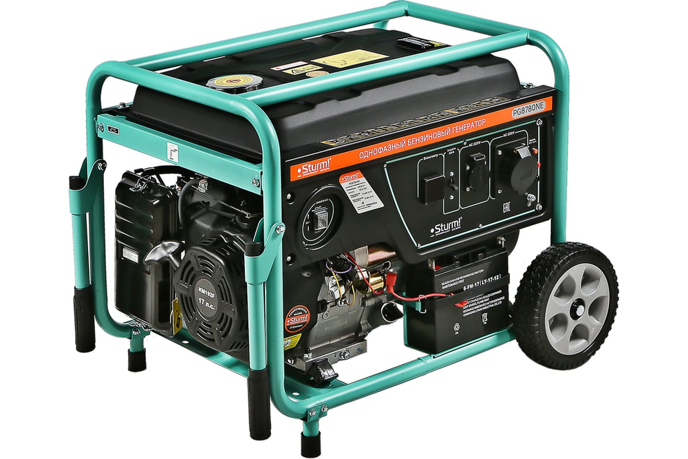 Бензогенератор Sturm 8000 ВА, AVR (Авто. Рег.Напр.), эл/ручн старт, 77 кг, бак 25л
