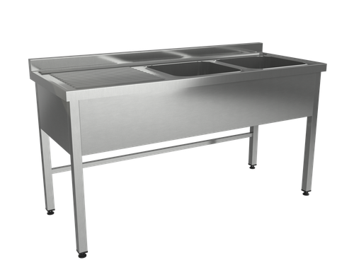 Ванна моечная с рабочей поверхностью ВМРП2 "Люкс", 1500х600х860, с бортом и отверстием