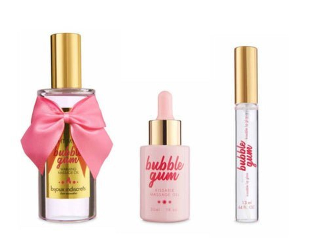 Набор Bijoux Indiscrets Bubble Gum Play Kit: блеск для губ, разогревающее масло, лубрикант 2в1