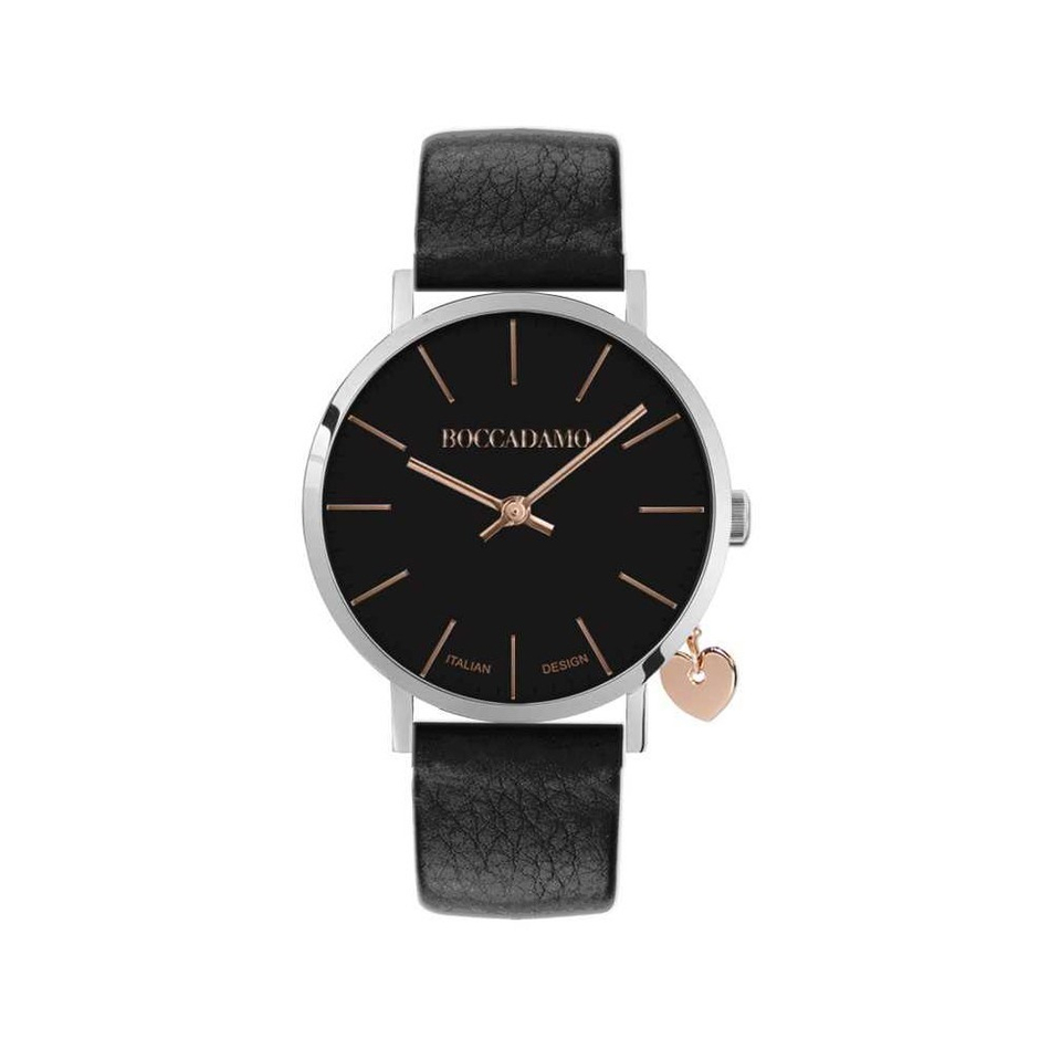 Часы Boccadamo Mya Silver Black MY027 BW с минеральным стеклом, кожаным ремешком