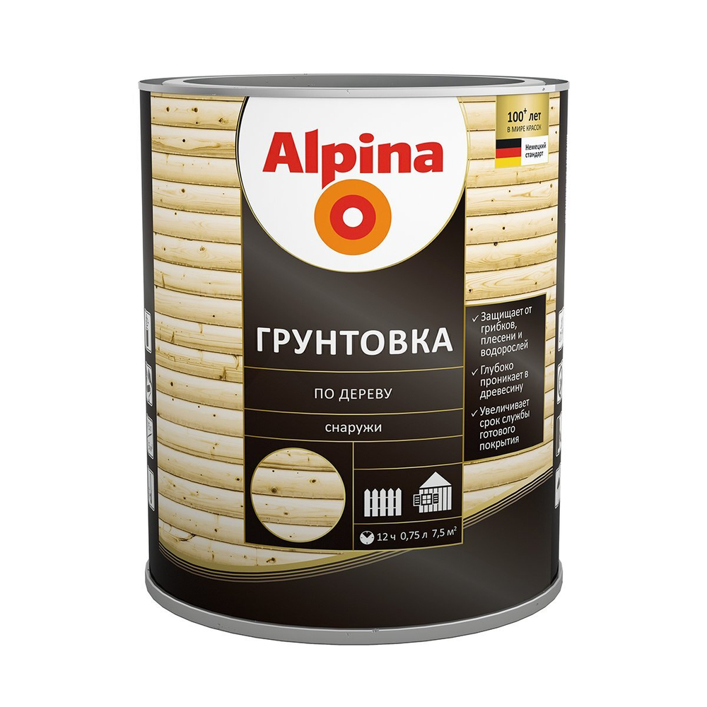 ГРУНТОВКА ПО ДЕРЕВУ ALPINA АЛКИДНОЕ, БЕСЦВЕТНОЕ 0,75Л/ 0,60КГ