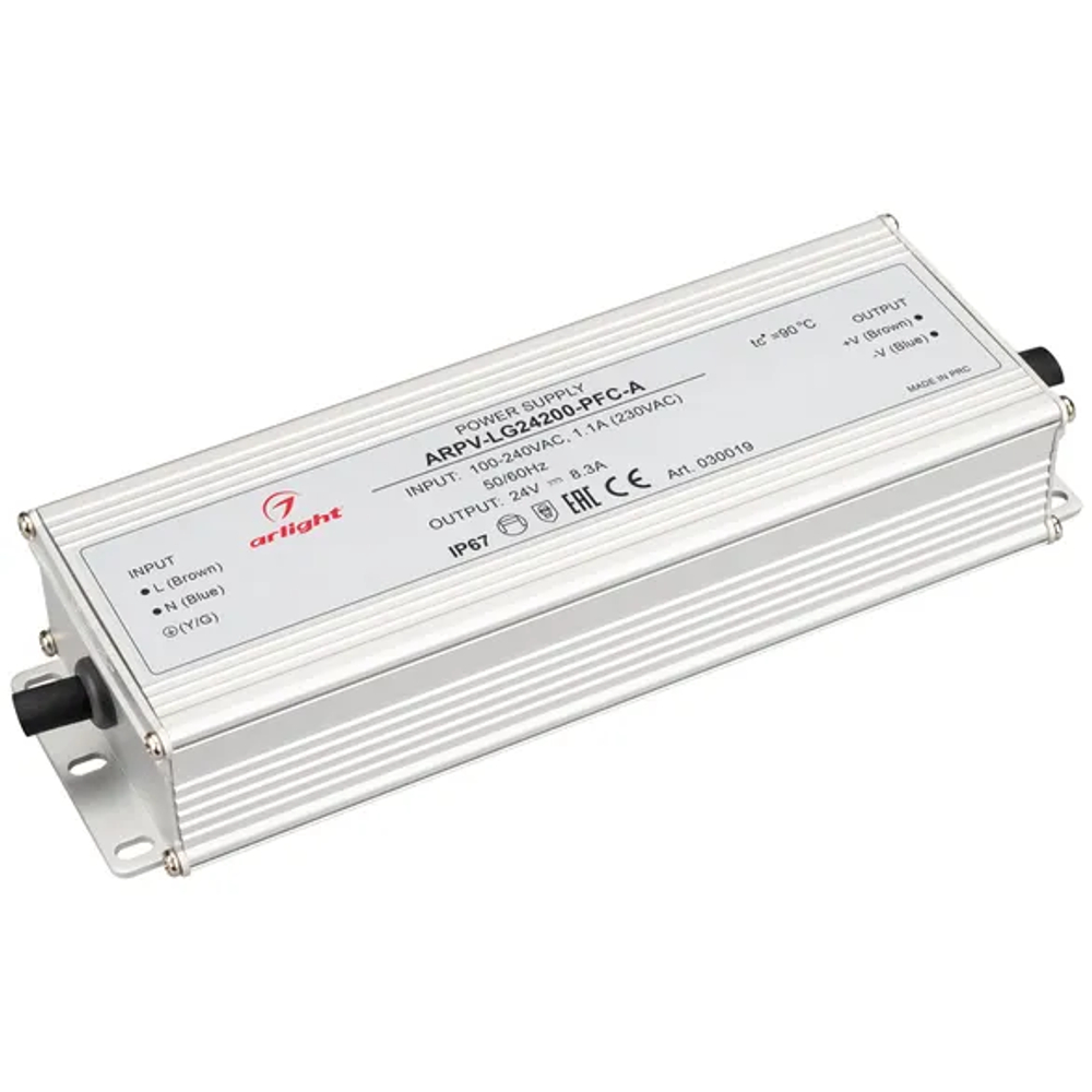 Блок питания ARPV-LG24200-PFC-A (24V, 8.3A, 200W) (Arlight, IP67 Металл, 5 лет) 030019