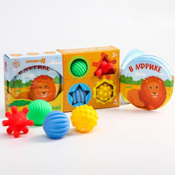 Развивающий набор «В Африке»: книжка-игрушка, тактильные массажные мячики 4 шт., цвета/формы МИКС