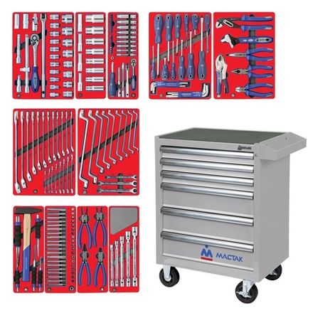 Цена на МАСТАК (52-06205G) Набор инструментов "МАСТЕР" в серой тележке, 205 предметов