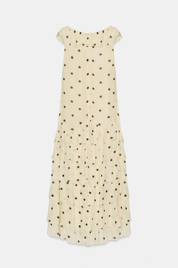 ZARA ПЛАТЬЕ АСИММЕТРИЧНОГО КРОЯ В ГОРОШЕК, ЭКРЮ/ЧЕРНЫЙ