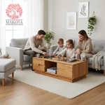 Журнальный столик, 120х60х37, Паво, кофейный стол с местом для хранения и органайзером для газет и журналов, массив дуба, MAKOSA