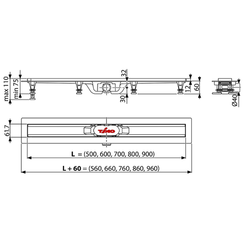 Душевой лоток Timo Eco 70 SP10-700 из пластика с порогами из нержавеющей стали