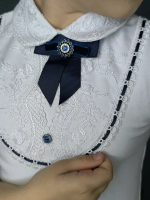 19308, Блузка, белый/синий, к/р, р.116-52 - р.158-80 д/д