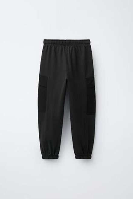 ZARA ДЖОГГЕРЫ ИЗ МЯГКОЙ ТКАНИ С КОМБИНИРОВАННЫМИ ЭЛЕМЕНТАМИ, ЧЕРНЫЙ