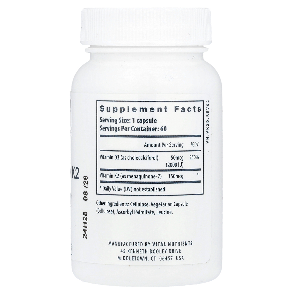 Vital Nutrients, K2-7 + D3, 60 вегетарианских капсул