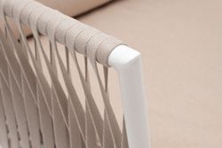 "Касабланка" диван 2-местный плетеный из роупа, каркас алюминий белый муар, роуп бежевый 20мм, ткань бежевая 035