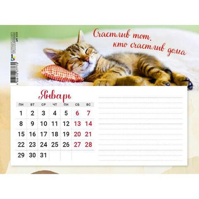 Календарь2024г. с блоком для записей "Котик" (Квадра)