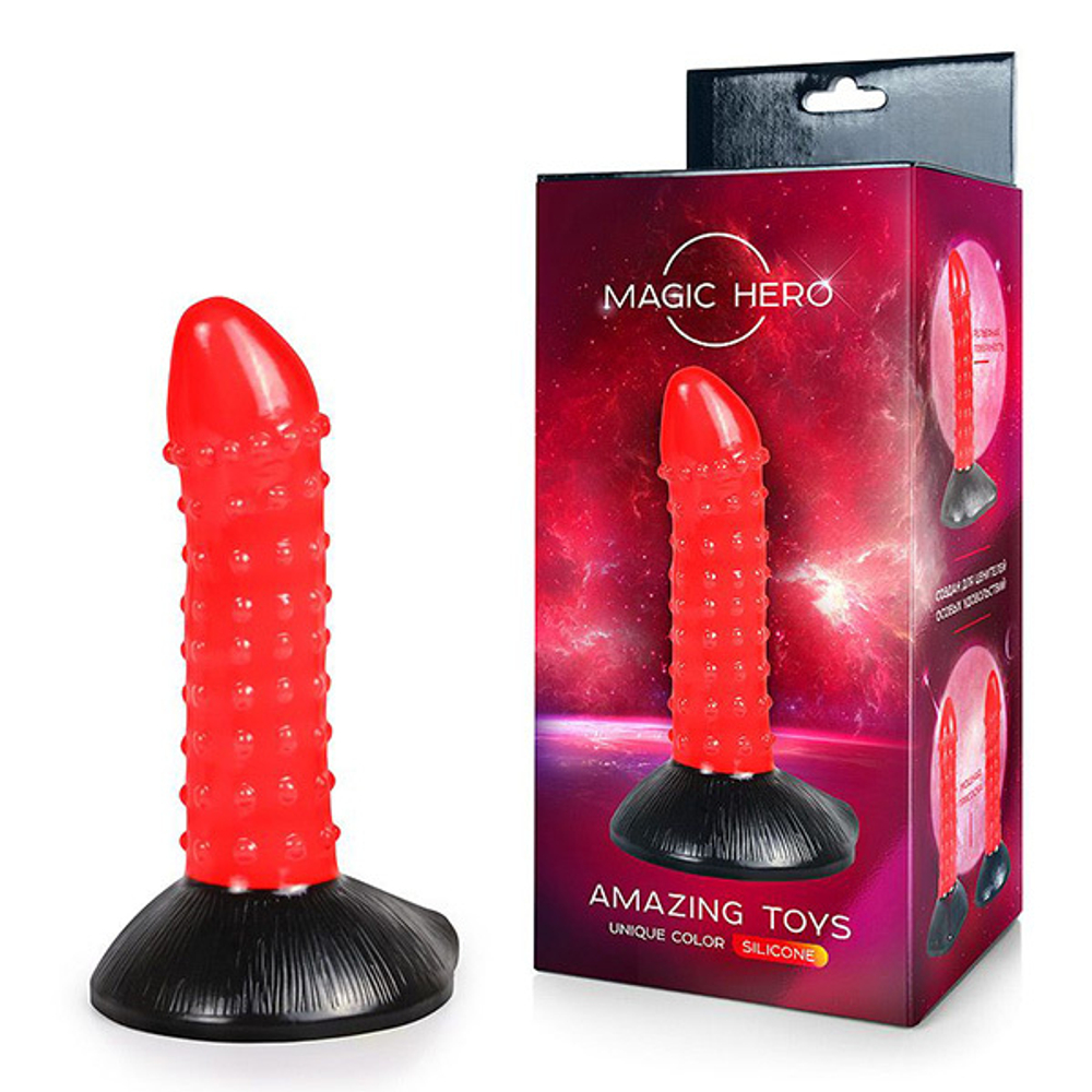 Красно-черный фантазийный фаллоимитатор 20см с пупырышками Bior Toys Magic Hero MH-13002