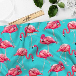 Ткань блэкаут розовые фламинго на лазурном берегу