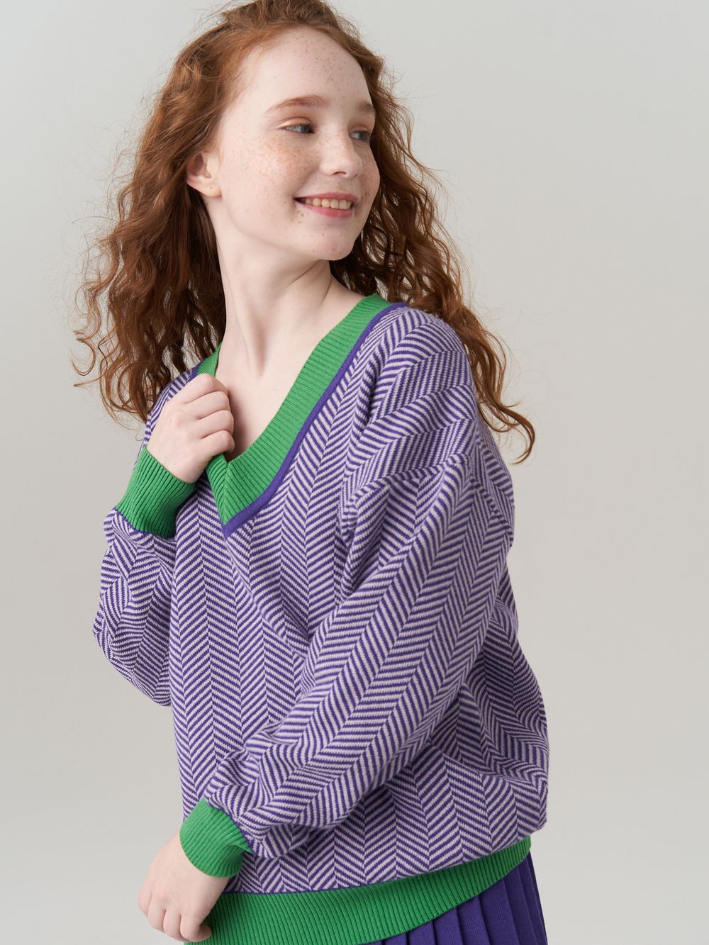 Джемпер для девочки AT954 сиренево-зеленый