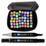 Маркер для скетчинга, двусторонние, Basir, на подставке, четырёхгранные, 14 мм, спиртовые, 48 шт