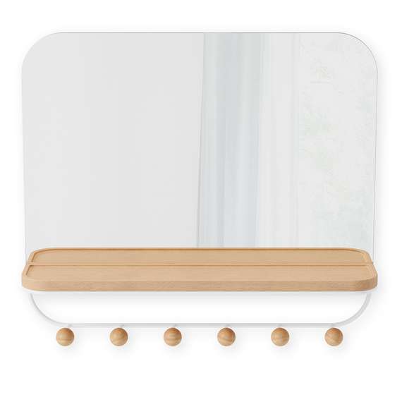 Зеркало с крючками для аксессуаров estique, 46х41 см, белое/натуральное дерево