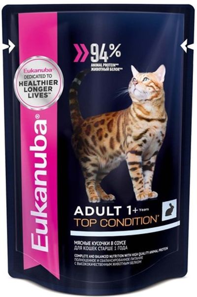 Влажный корм для кошек Eukanuba Top Condition с кроликом в соусе, Пауч 85 г