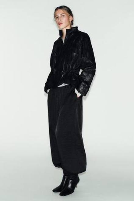 ZARA АТЛАСНЫЕ БРЮКИ-ШАРОВАРЫ, ЧЕРНЫЙ