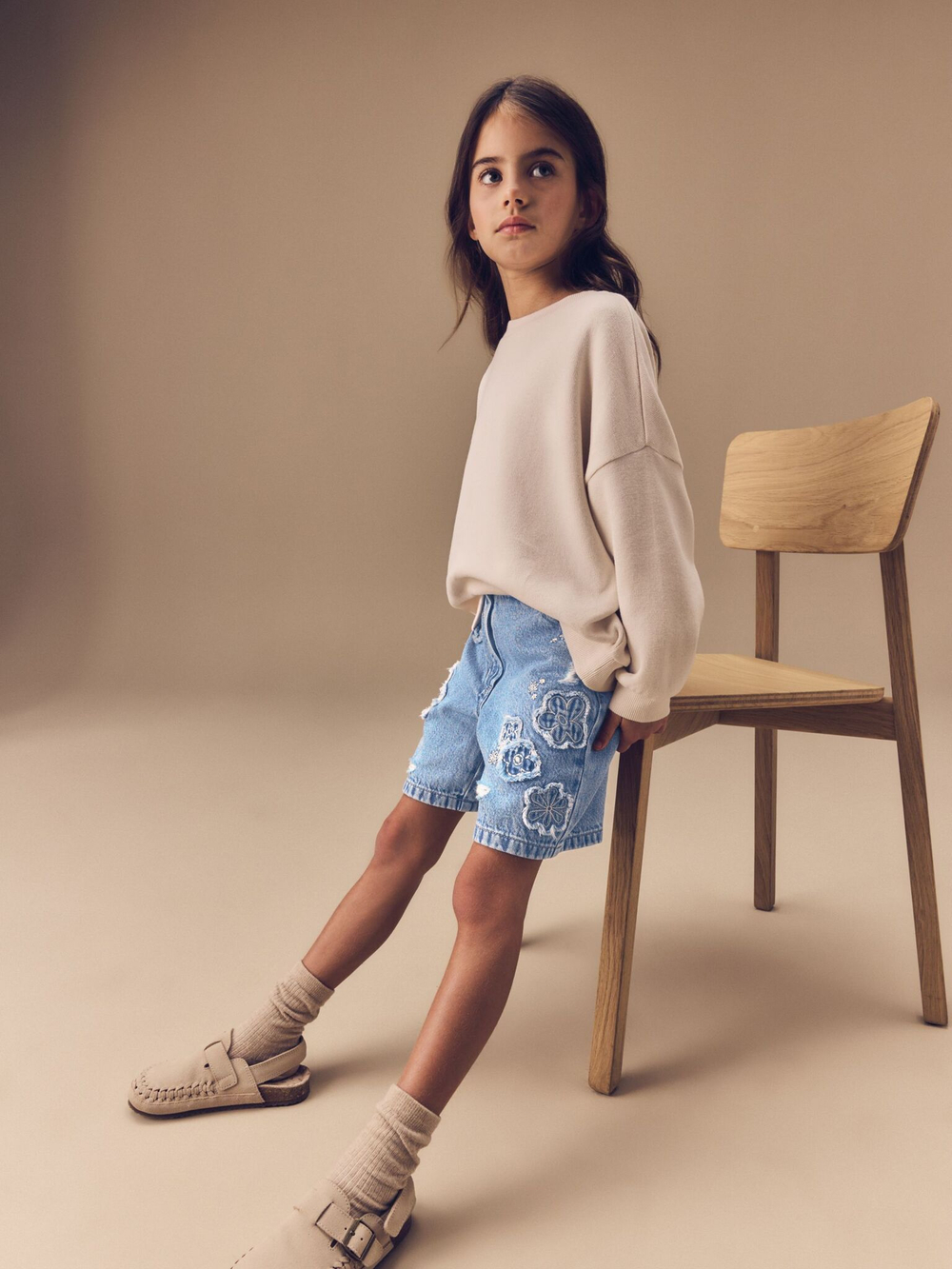 Шорты джинсовые с вышивкой для девочки Next E35-576, Синий