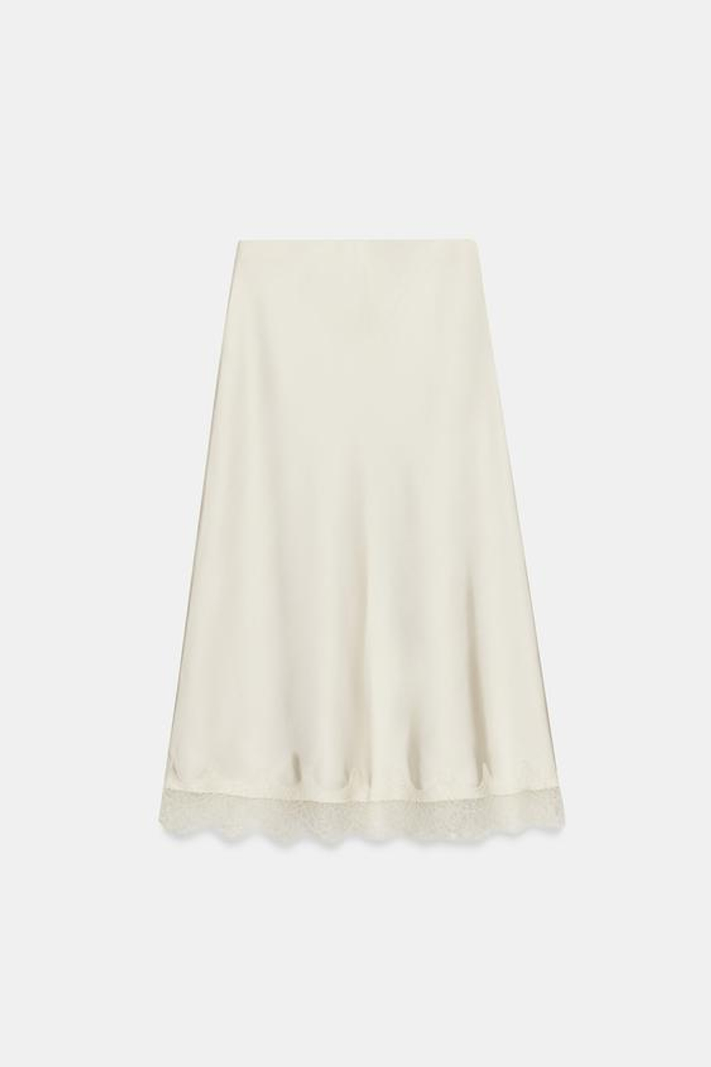 ZARA АТЛАСНАЯ ЮБКА МИДИ С КРУЖЕВОМ, СЛОНОВАЯ КОСТЬ