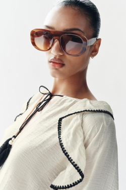 ZARA ОБЪЕМНАЯ БЛУЗА С ВОЛАНАМИ, ЭКРЮ/ЧЕРНЫЙ