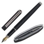 Ручка подарочная перьевая BRAUBERG "Larghetto", СИНЯЯ, корпус черный с хромированными деталями, 143477