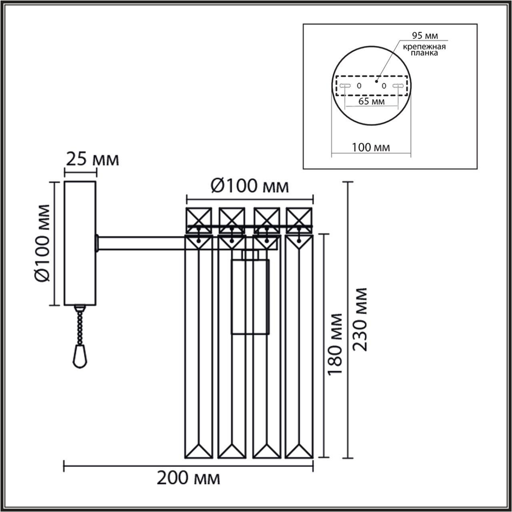8348/1W CLASSI хром/прозрачный, металл/хрусталь Бра E14 1*40W 220V FAVLA