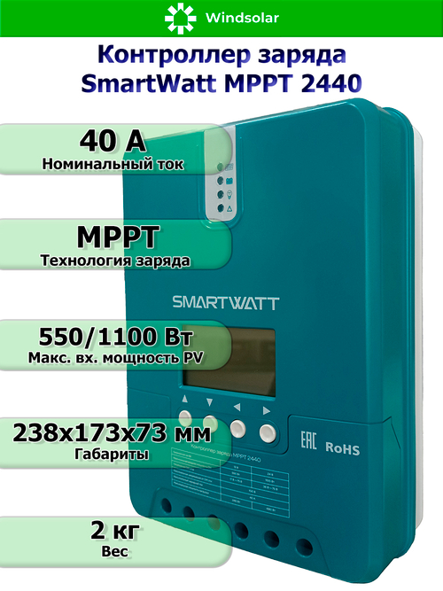 Контроллер заряда SmartWatt MPPT 2440 (40A / 12/24V / 550/1100W)