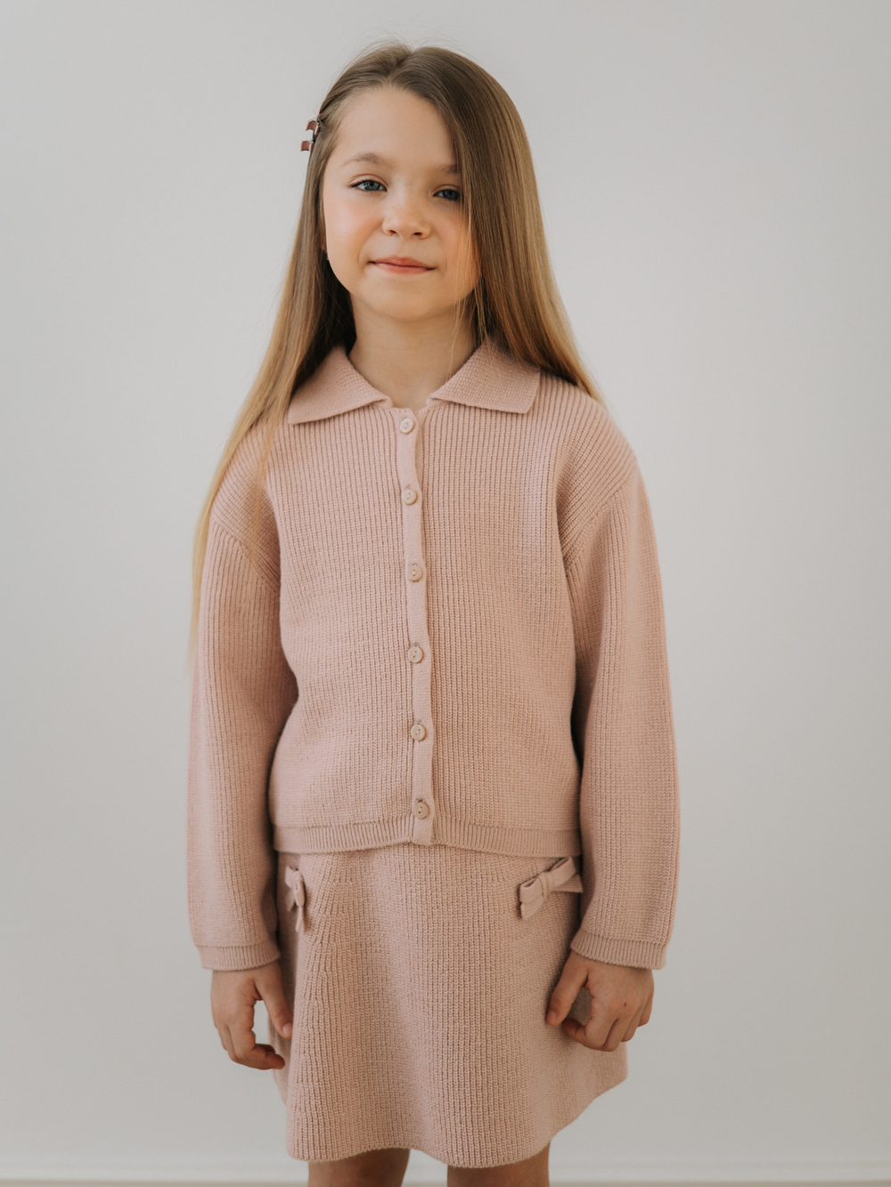 Кардиган с воротником, Пудровый