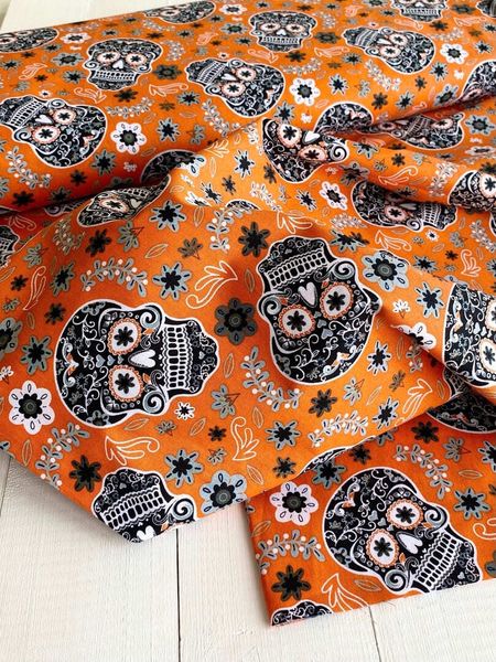 ЧЕРЕПА, оранжевые, отрез 45 см,  100% хлопок Handmade Fabrics 2