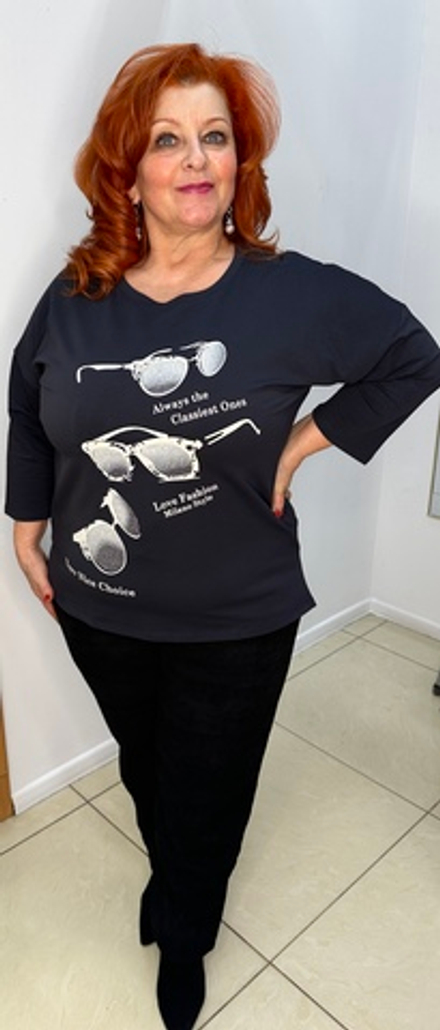 Темно-синий свитшот с белым стразовым принтом