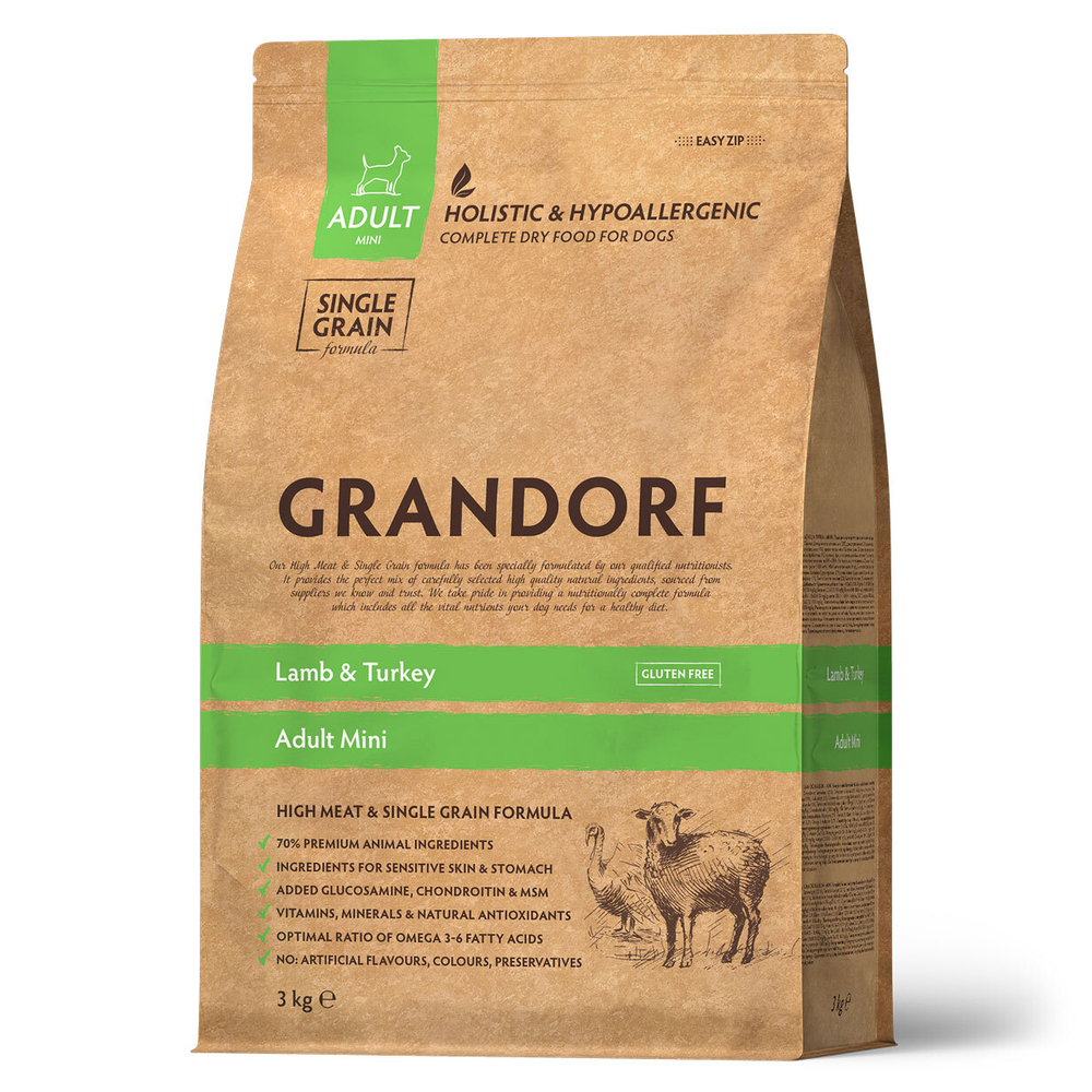 Grandorf Dog Mini Lamb&Turkey Сухой корм для взрослых собак мини пород с ягненком и индейкой, 3 кг