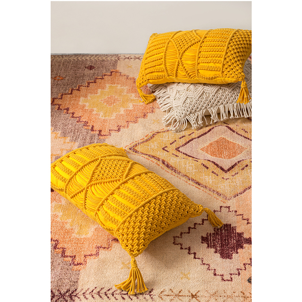 Чехол на подушку макраме горчичного цвета из коллекции ethnic, 35х60 см