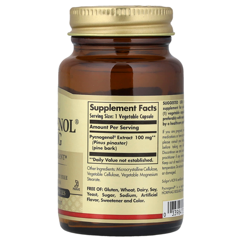 Solgar, Pycnogenol, 100 мг, 30 растительных капсул