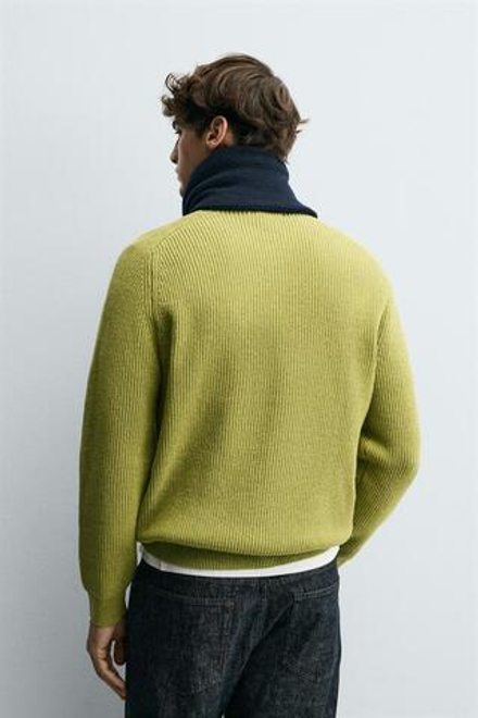 ZARA СВИТЕР ИЗ ТКАНИ В РУБЧИК С РЕЛЬЕФНЫМ УЗОРОМ, СВЕТЛО-ЗЕЛЕНЫЙ