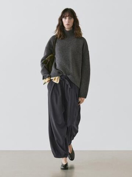 Massimo Dutti Объемные широкие брюки со складками, темно-синий