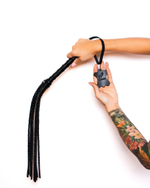 Черный плетёный флоггер Scandal из натуральной кожи - 60 см. (Цвет: черный)