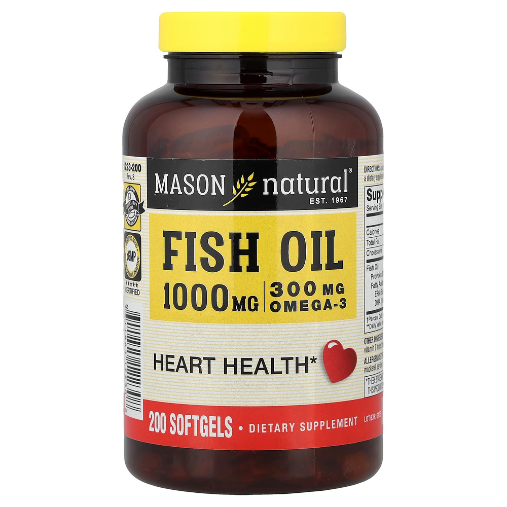 Mason Natural, Рыбий жир, 1000 мг, 200 капсул