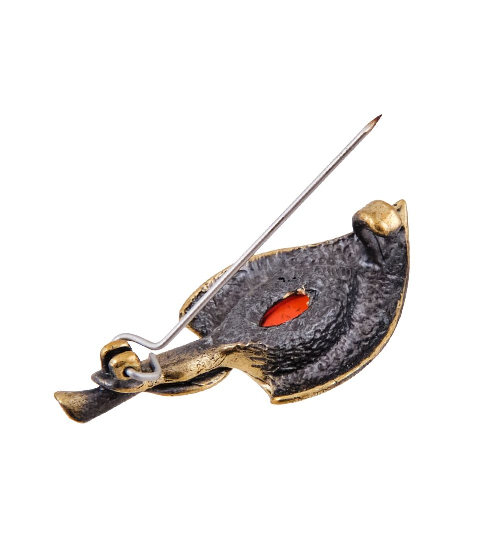 AM-3619 Брошь «Цветок Женское счастье» (латунь, янтарь)