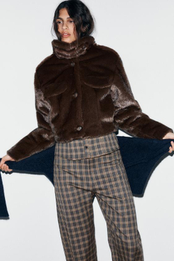 ZARA БРЮКИ BALLOON В КЛЕТКУ, СЕРО-КОРИЧНЕВЫЙ