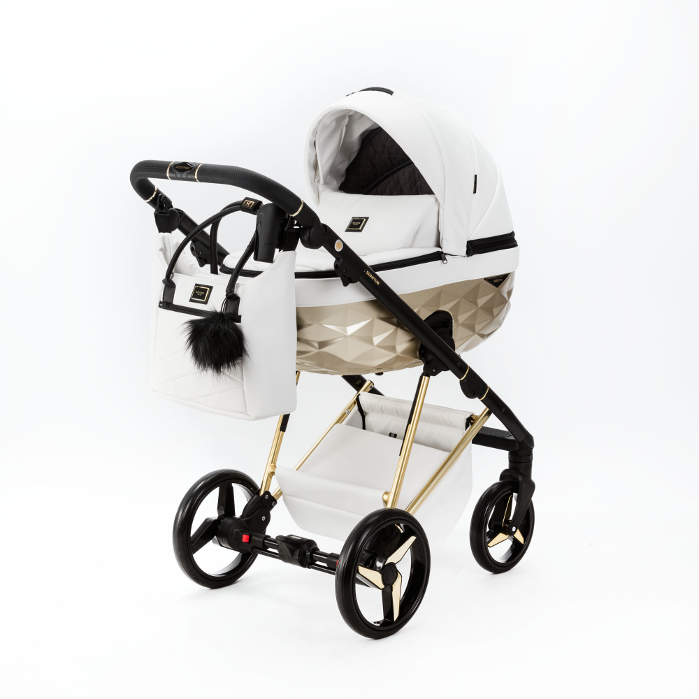 Детская универсальная коляска Adamex Quantum Star Deluxe Q-STAR104 (2в1) Белая экокожа,  золото