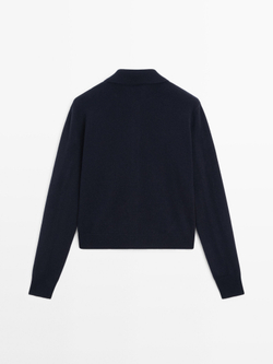 Massimo Dutti Укороченный кардиган из 100% шерсти, темно-синий