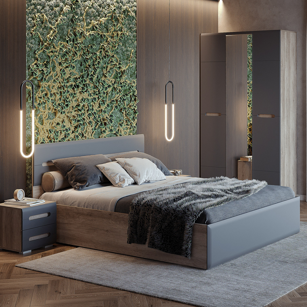 Кровать Наоми КР-11 1,6 м без основания (дуб каньон/графит)