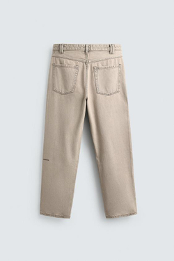 ZARA ДЖИНСЫ СВОБОДНОГО КРОЯ, ЭКРЮ/КОРИЧНЕВЫЙ